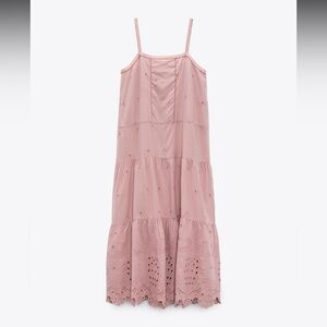 NWT ZARA Pink Beaded Eyelet Maxi Dress